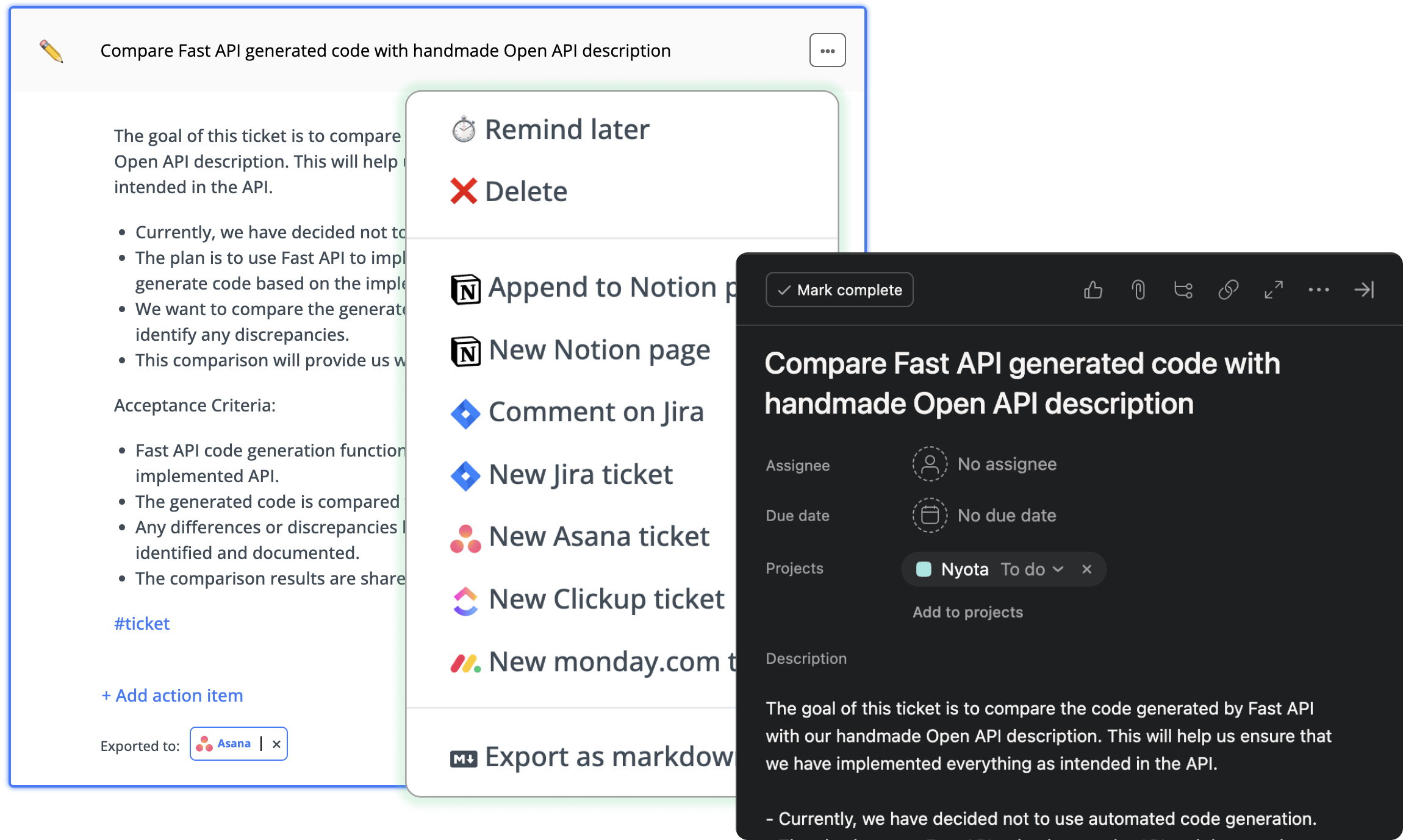 Export tickets to Asana